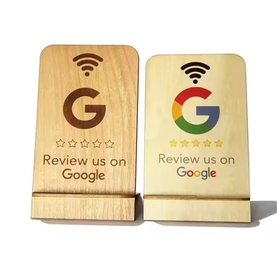 Google Review NFC Muestra de soporte de madera Comentarios de negocios Smart NFC soporte de madera para el restaurante conexión Wifi